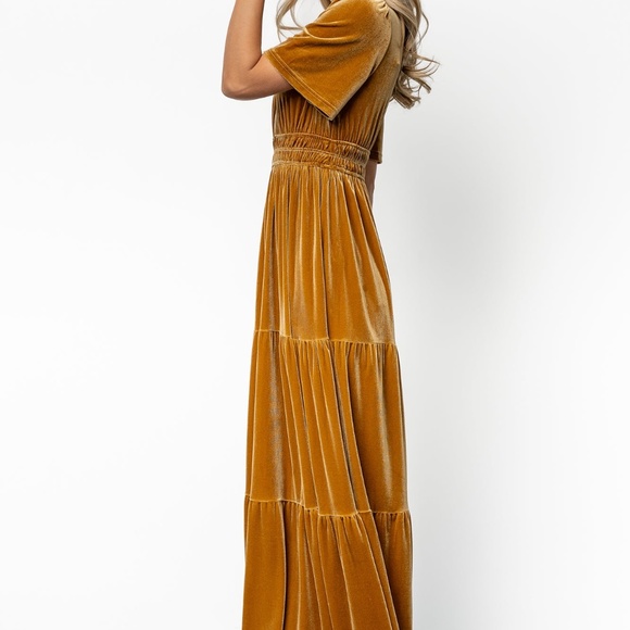 Baltic Born Artemis Velvet Maxi Dress | Dark Gold Size M - Picture 3 of 5